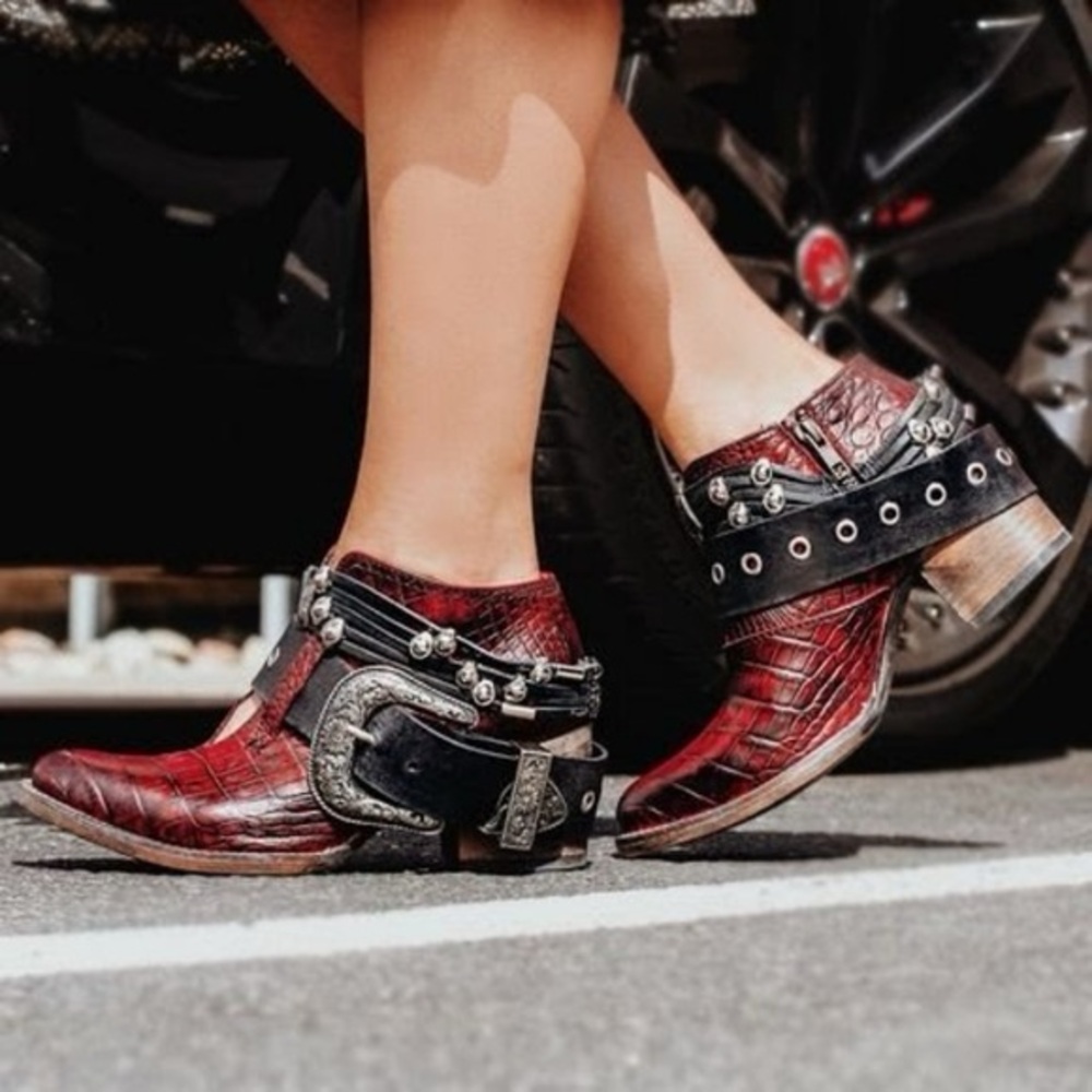 Freebird by Steven Burgundy and Black Ankle Boots